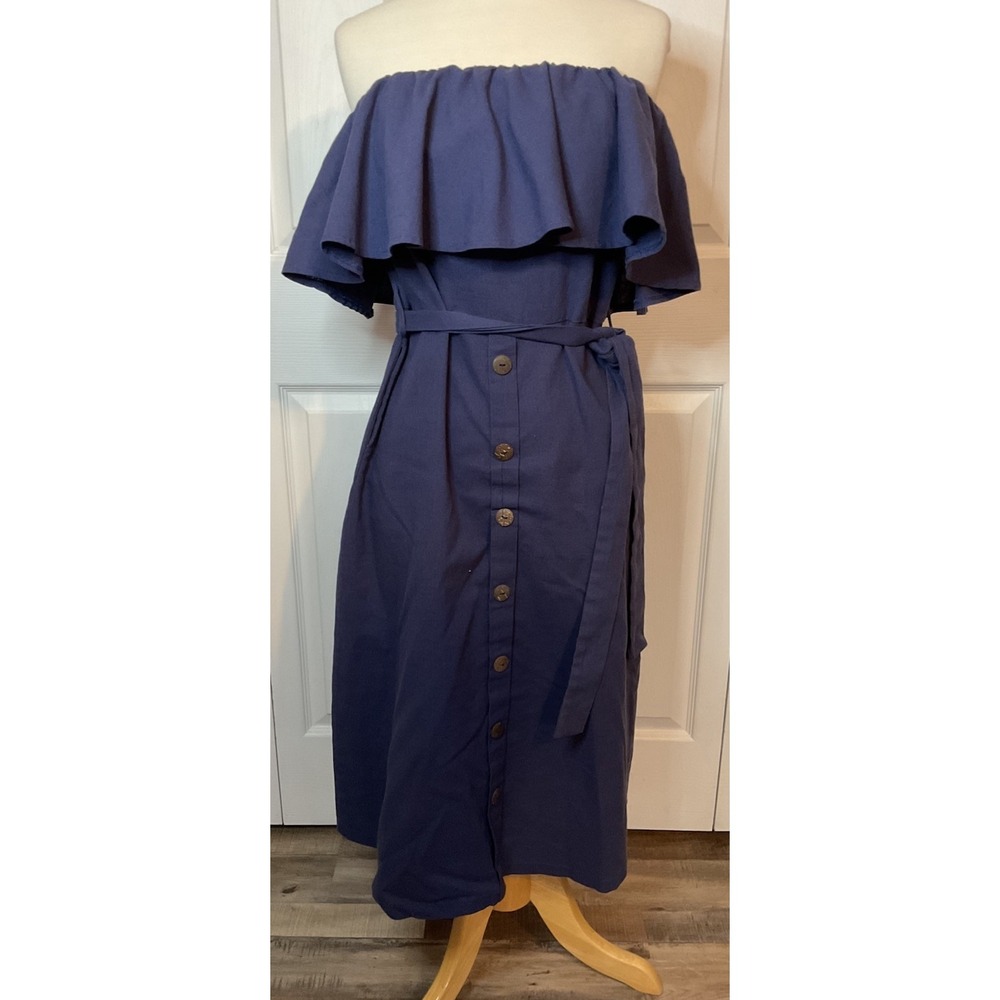And The Why Blue Chambray Off Shoulder Ruffle‎ Dress Size Large